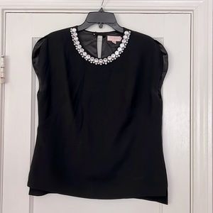 Ted Baker London Black Sleeveless Top with Diamond Crystal Neckline